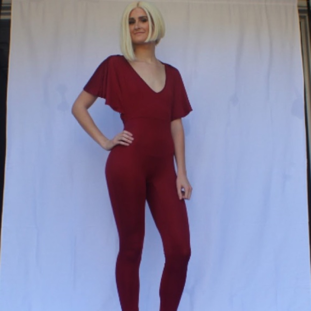 Get Me Bodied Jumpsuit w/ Batwing Cape - Red